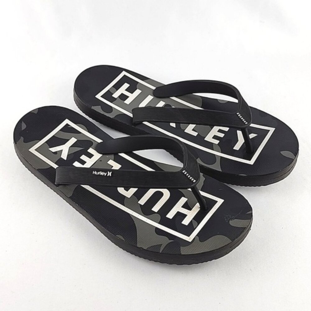Hurley Men's Camo Black Grey Flip Flops Thongs Size 7